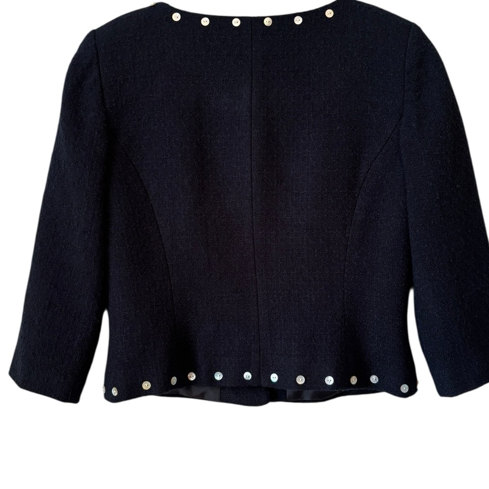 London Times Tweed Mother of Pearl Button Crop Jacket Blazer Sz 6 Black Business - Picture 8 of 13